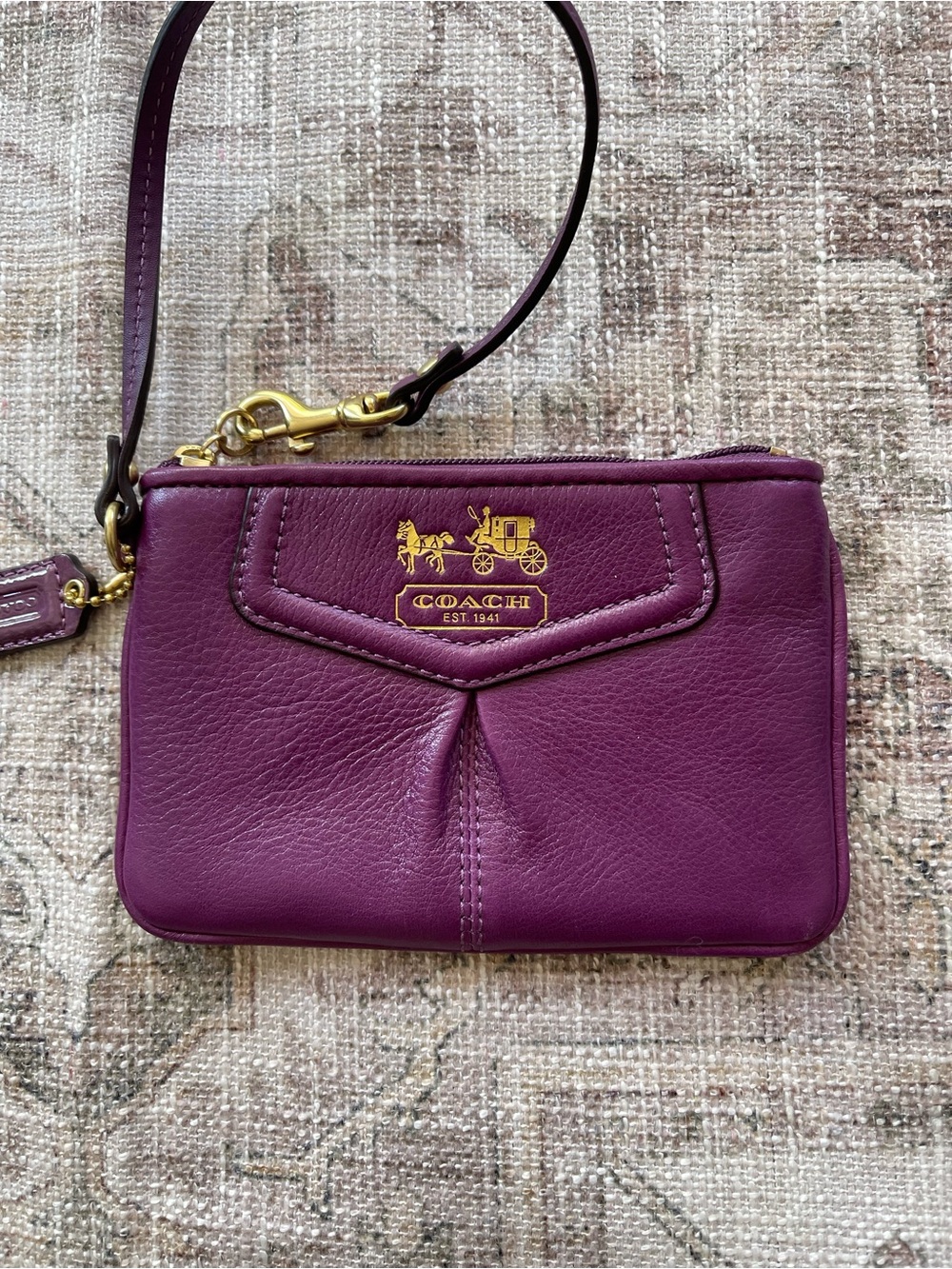 Coach Plum Leather Wristlet Clutch with Gold Hardware